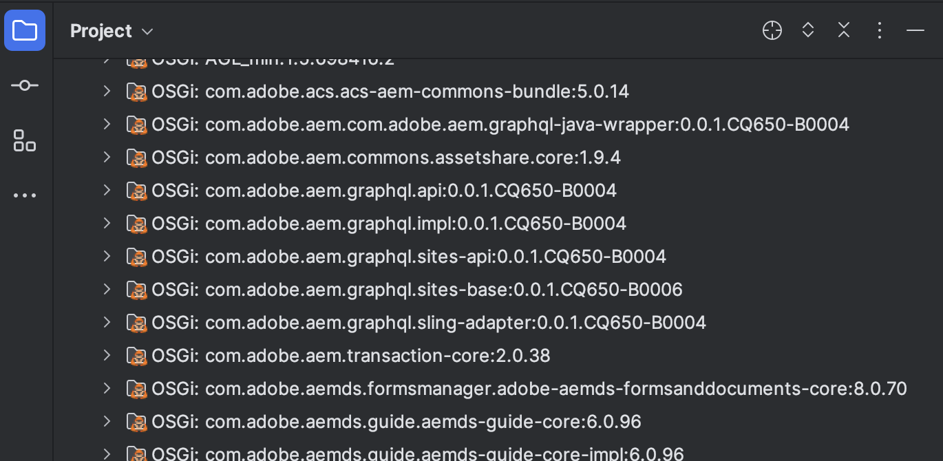Screenshot of OSGi bundle libraries in Project sidebar